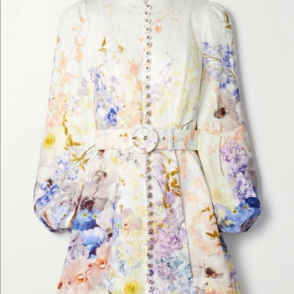 Zimmermann Rhythmic Dress Belted Short Linen